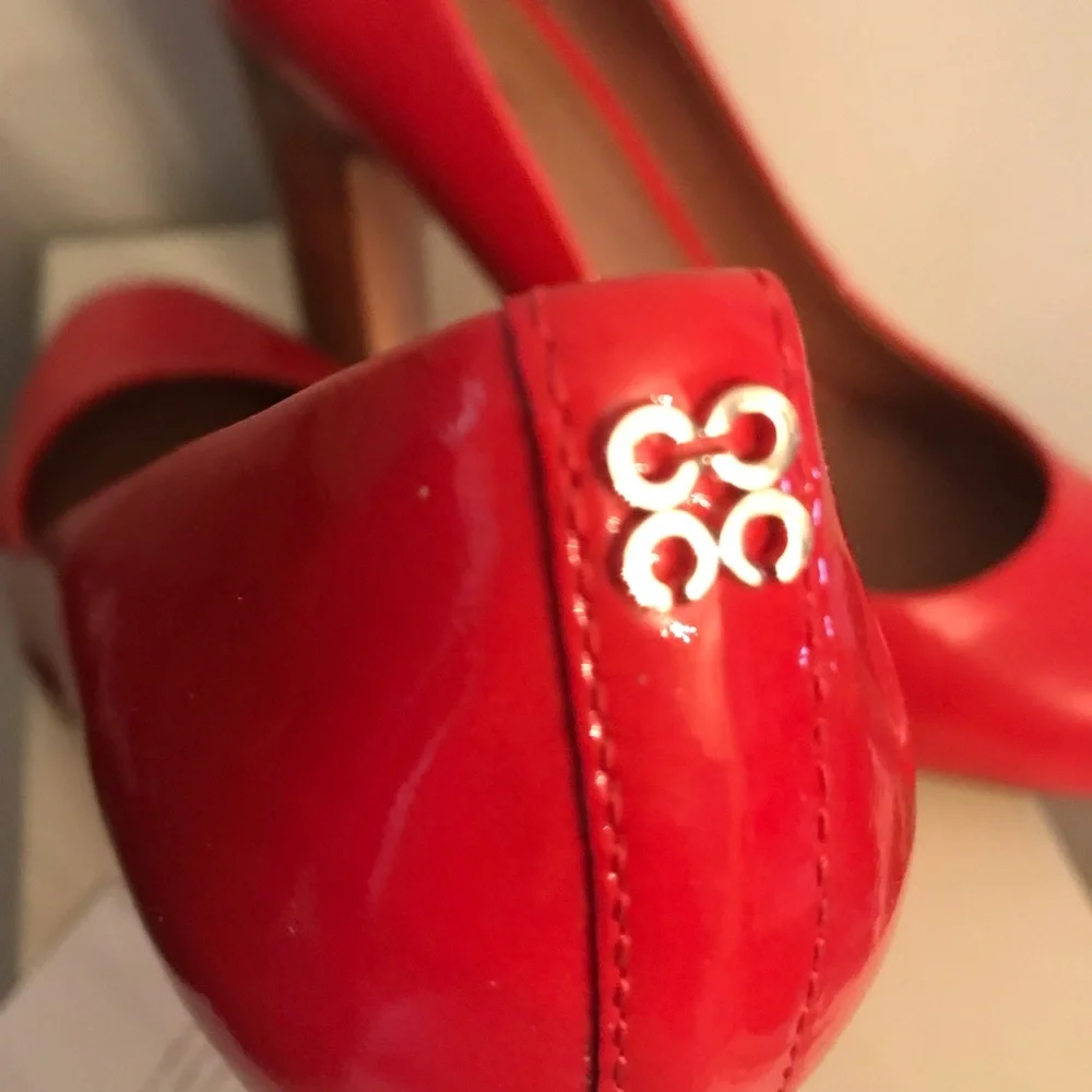Authentic COACH Pumps heels Orange/Coral patten leather brown block heel 8.5B - Picture 8 of 16
